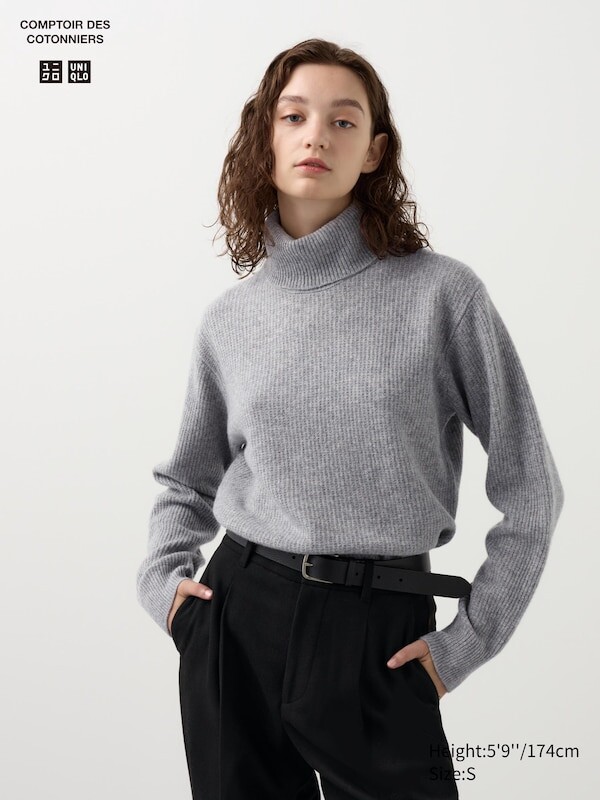 

Джемпер с высоким воротом из овечьей шерсти Uniqlo, серый