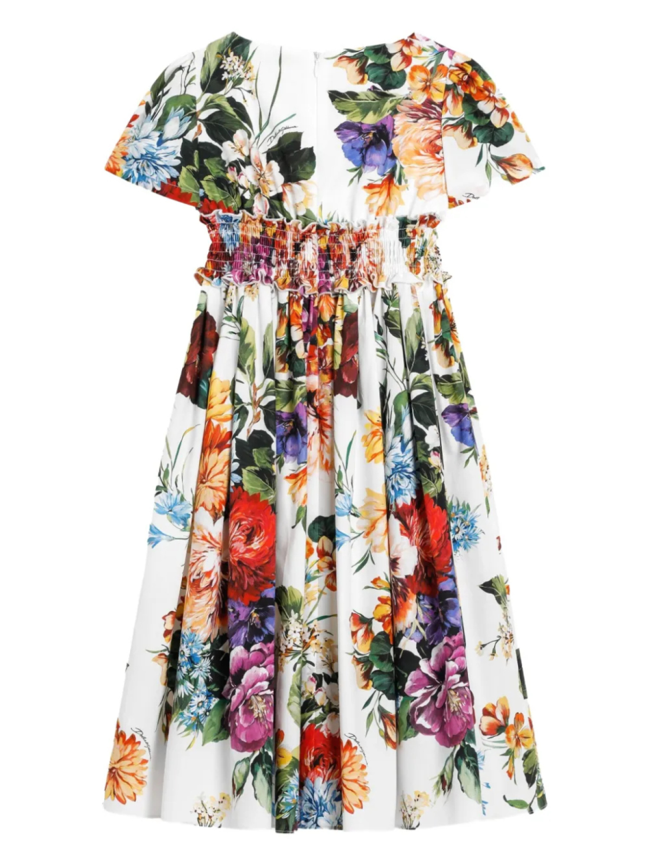 Платье с цветочным принтом и короткими рукавами Dolce & Gabbana Kids, белый — фото 2