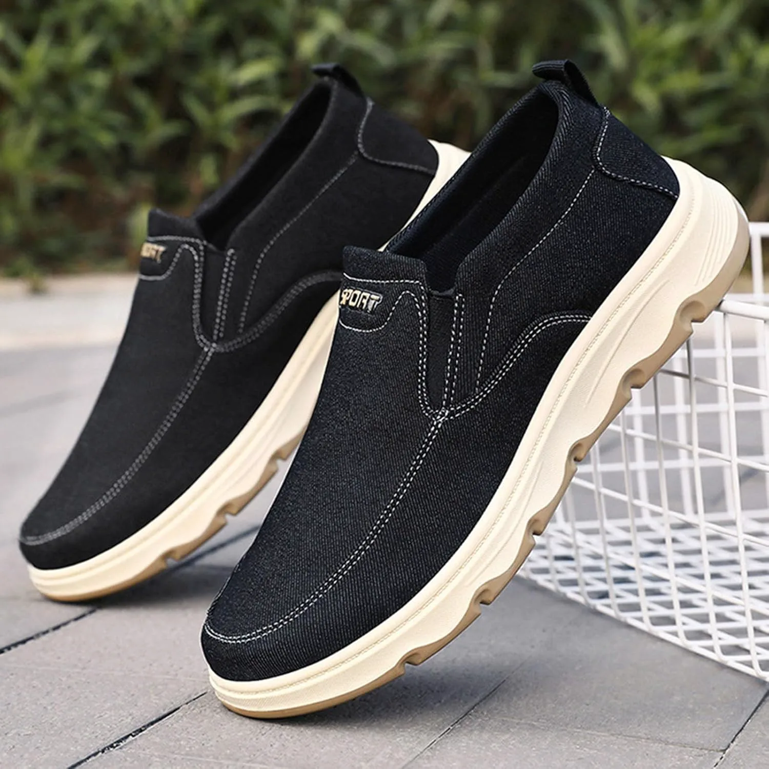 Мужская повседневная обувь Espadrilles Удобные легкие лоферы с плоской резиновой подошвой для прогулок по пляжу Generic, черный — фото 4