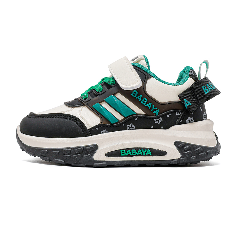 

Детские кроссовки для бега low top из искусственной кожи с противоскользящей подошвой, антиударные и дышащие Babaya, черный зеленый