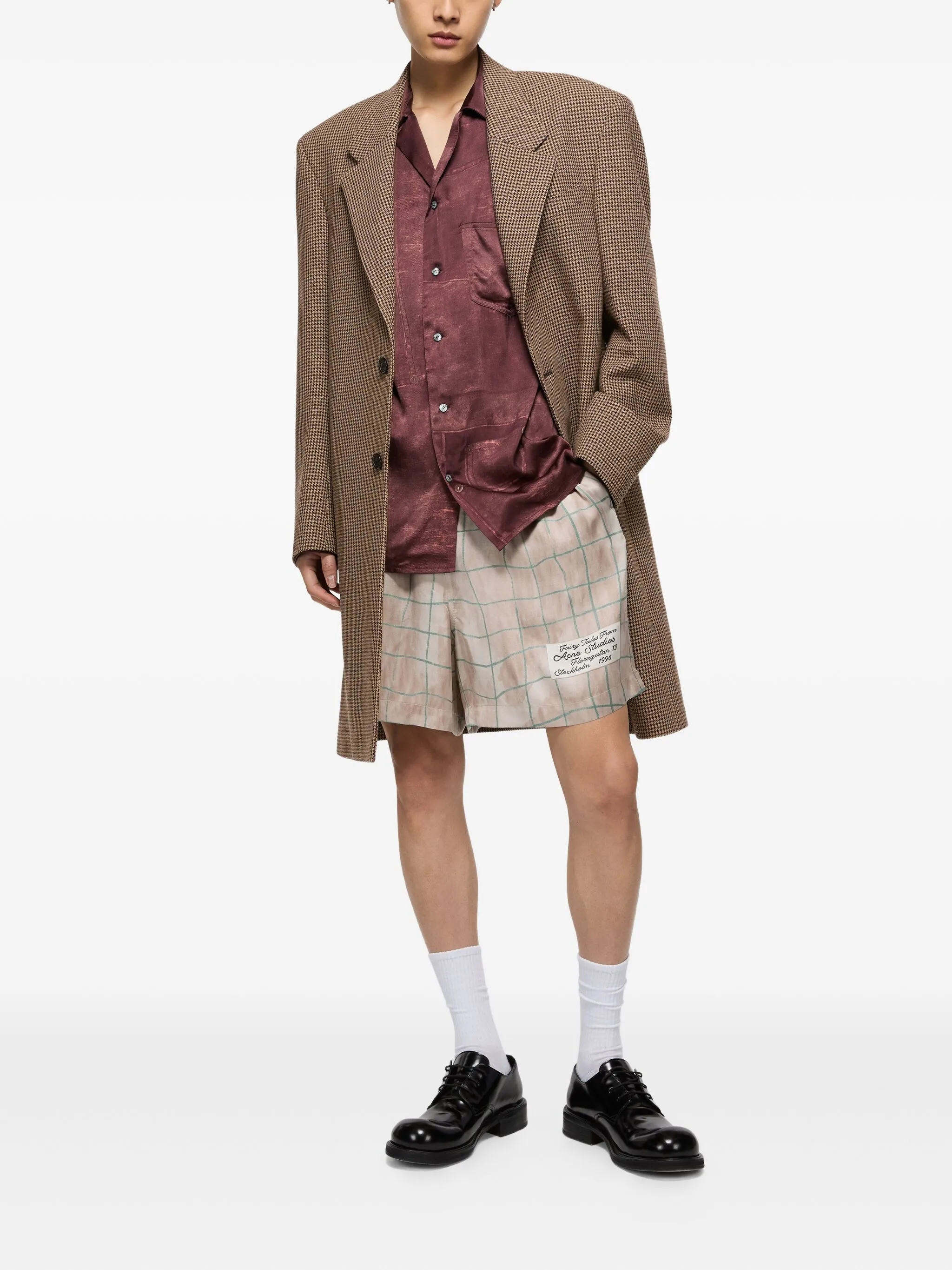 Шерстяное пальто в ломаную клетку Acne Studios, коричневый — фото 2