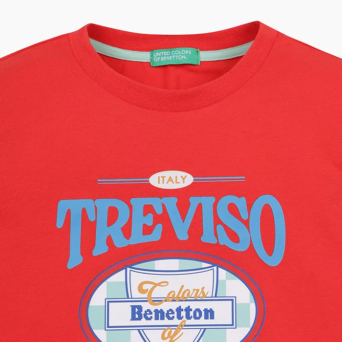 Детская красная футболка с графическим принтом от Benetton Kids — фото 3