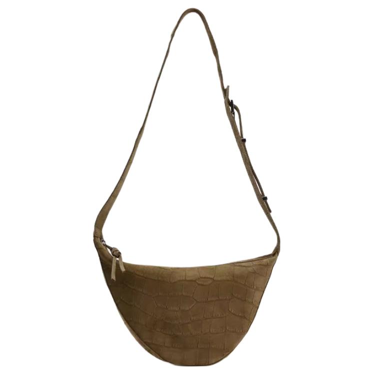 

ZARA Кожаная сумка через плечо среднего размера женская серо-коричневая, Gray Brown