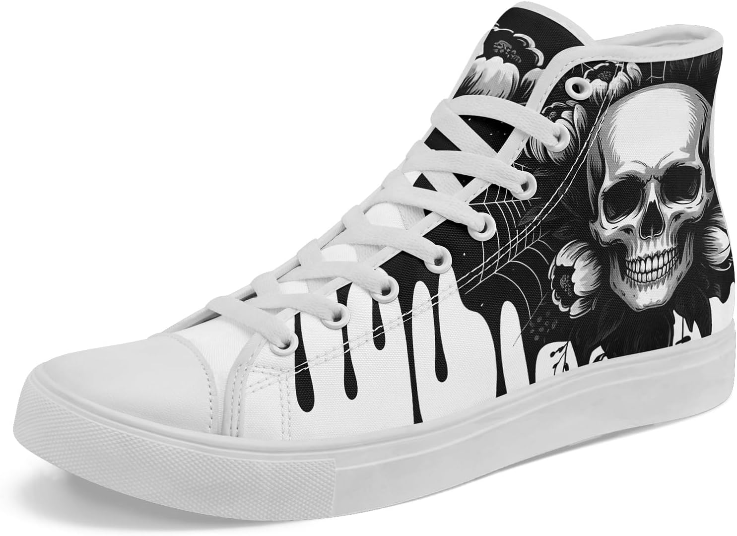 

Высокие кеды из холщовой ткани AWSOLE с черепом и розой для мужчин и женщин, унисекс, для Хэллоуина, в темном готическом стиле, модная уличная обувь, повседневные тренеры
