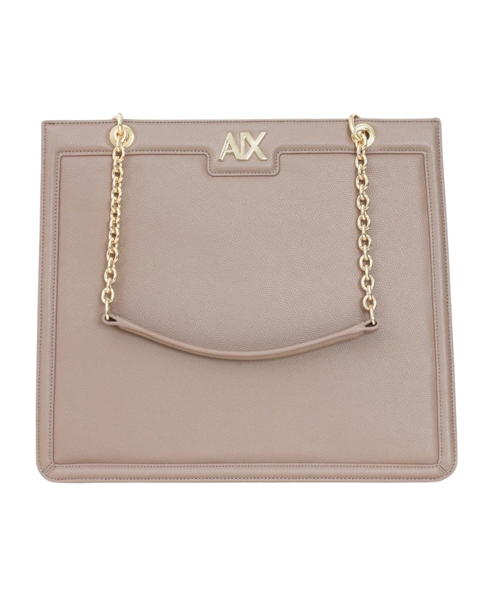 

Сумка шоппер с металлическим логотипом Armani Exchange, бежевый