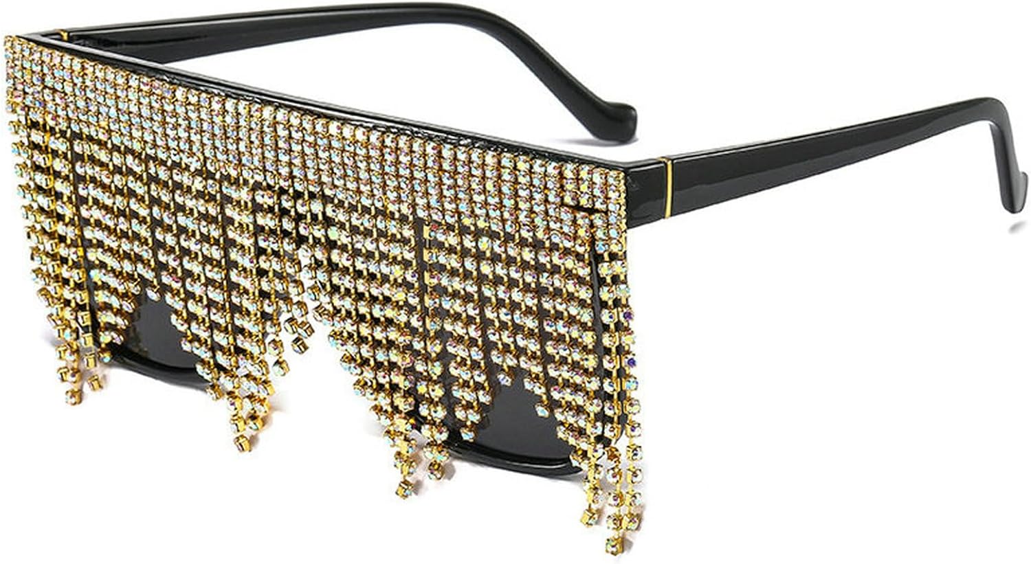 

COTIA Большие цельные солнцезащитные очки с квадратными кисточками для женщин, модные, с кисточками, кристаллами и бриллиантами, в стиле панк, для выпускного вечера и вечеринки, Black