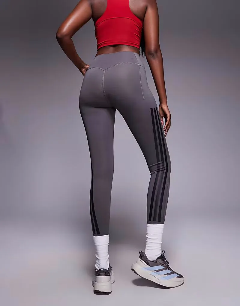 Adidas performance Леггинсы Adidas Training Optime 3 stripe 7/8 темно-серого цвета — фото 4