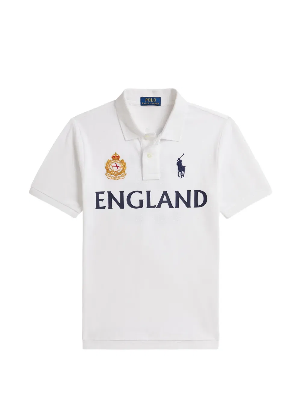 Хлопковая рубашка-поло с английским флагом Polo Ralph Lauren Kids, белый