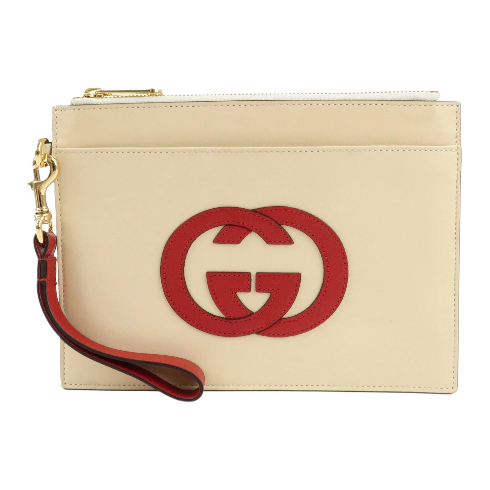 

GUCCI Кожаная сумка клатч для документов женская бежевая