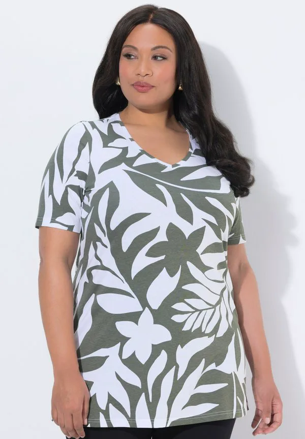 

Длинная футболка alinie vausschnitt с принтом halbarm Ulla Popken, Olive/Grey, Серый, Длинная футболка alinie vausschnitt с принтом halbarm Ulla Popken, Olive/Grey