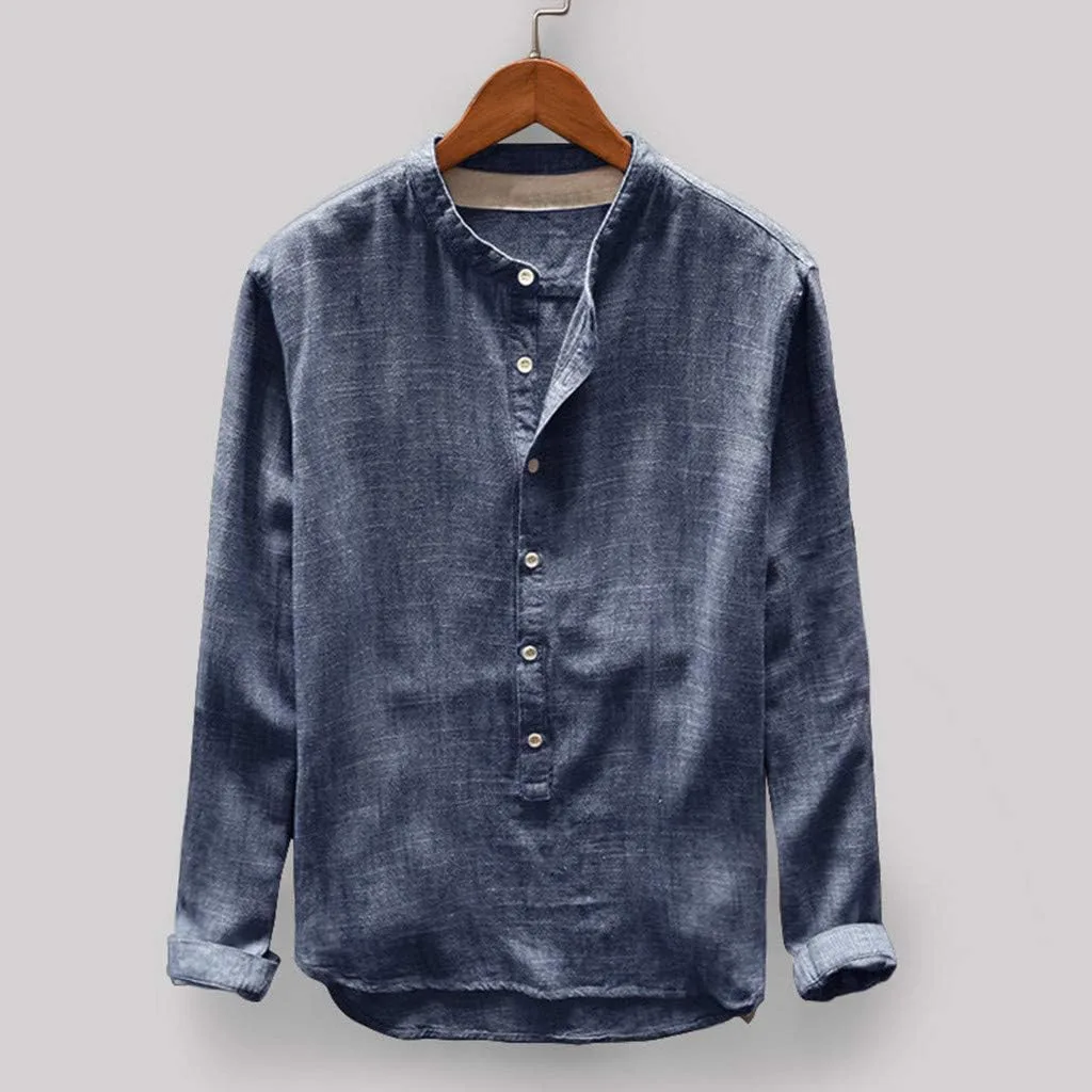 Мужская льняная рубашка Casual Cotton 3/4 Sleeve Regular Fit Henley T-Shirt — фото 3