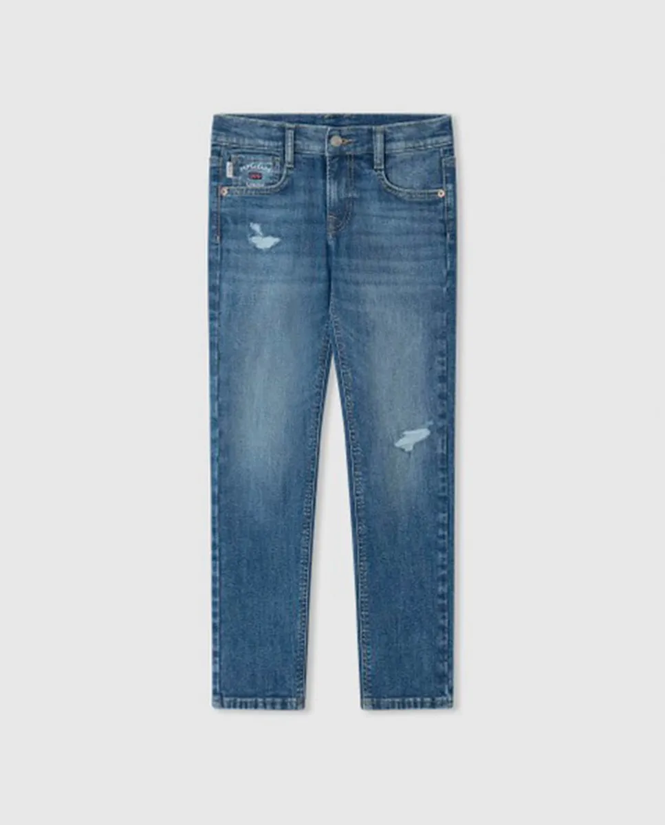 

Джинсы детские узкие потертые средне-синие Pepe Jeans, синий
