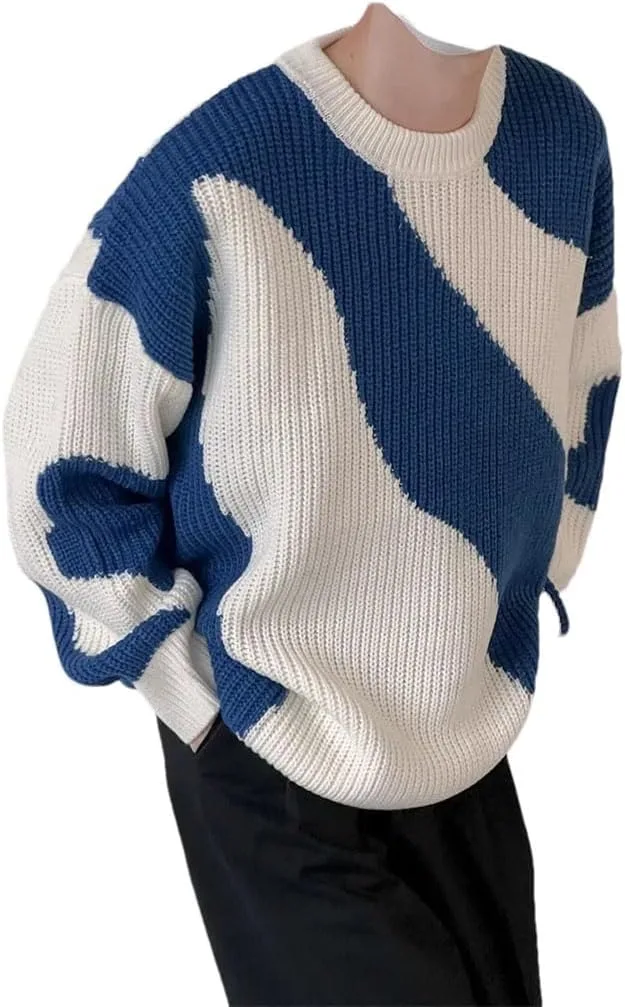 

Мужской зимний вязаный свитер Loose Fit Casual в стиле Color Blocking