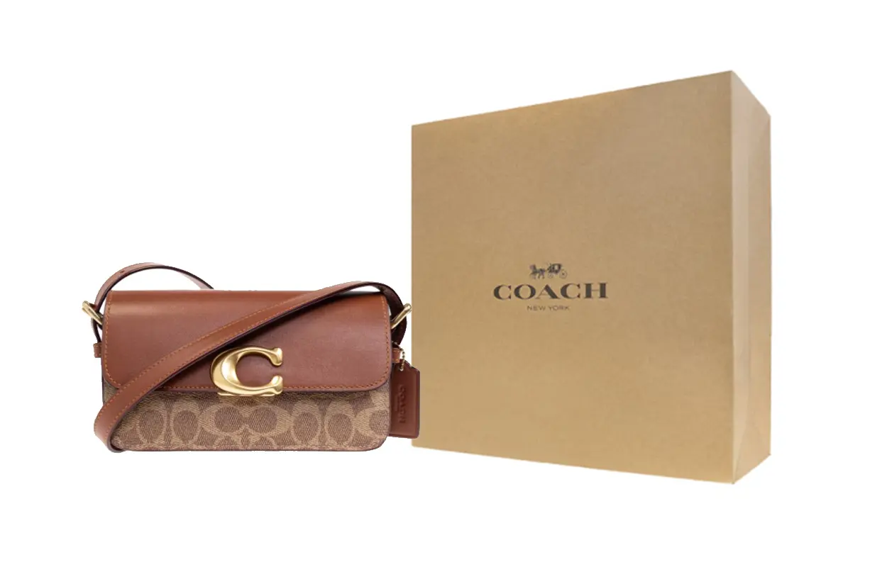 

COACH Кожаная женская сумка через плечо маленькая коричневая