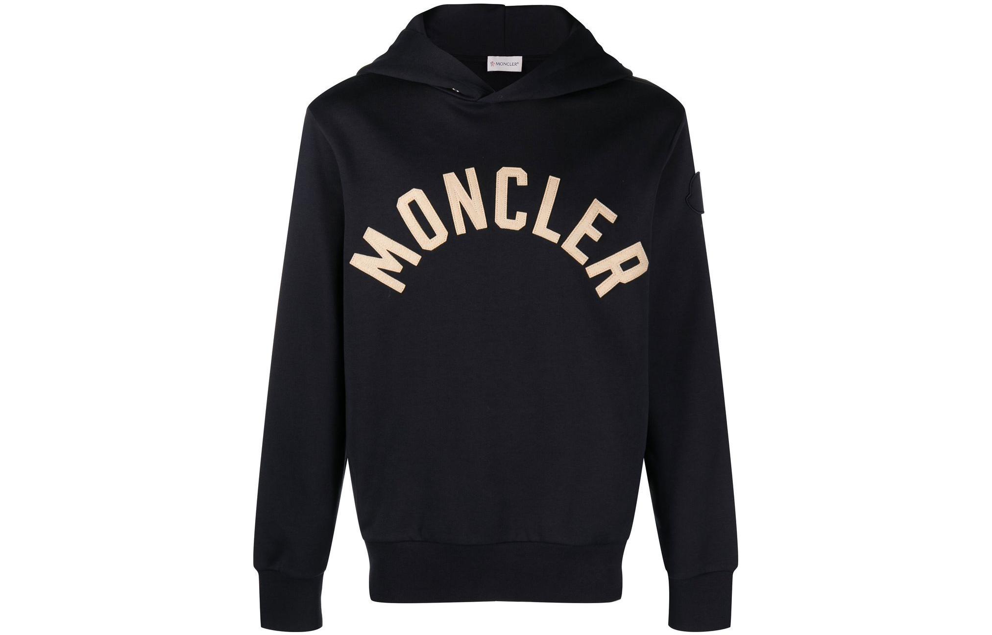 

Curved Logo Plush Cotton Hoodie Moncler, синий