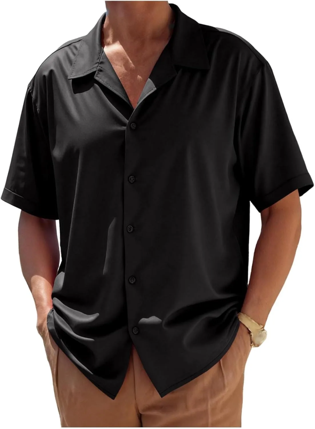 

Мужская рубашка с коротким рукавом на пуговицах, легкая, с добавлением эластана, летняя, однотонная