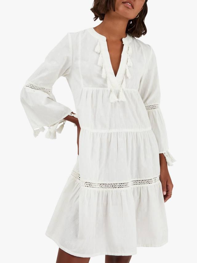 

Мини-платье с ярусами и бахромой на рукавах-флейта Accessorize, Ivory