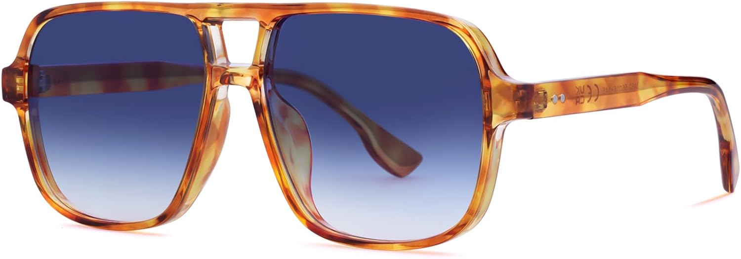 

Ретро-солнцезащитные очки-авиаторы в стиле 70-х для женщин и мужчин, с цветными тонированными линзами, пластиковые, модные винтажные очки в стиле вестерн Tskestvy, Orange Tortoise Shell Frame/ Gradient Blue Lens