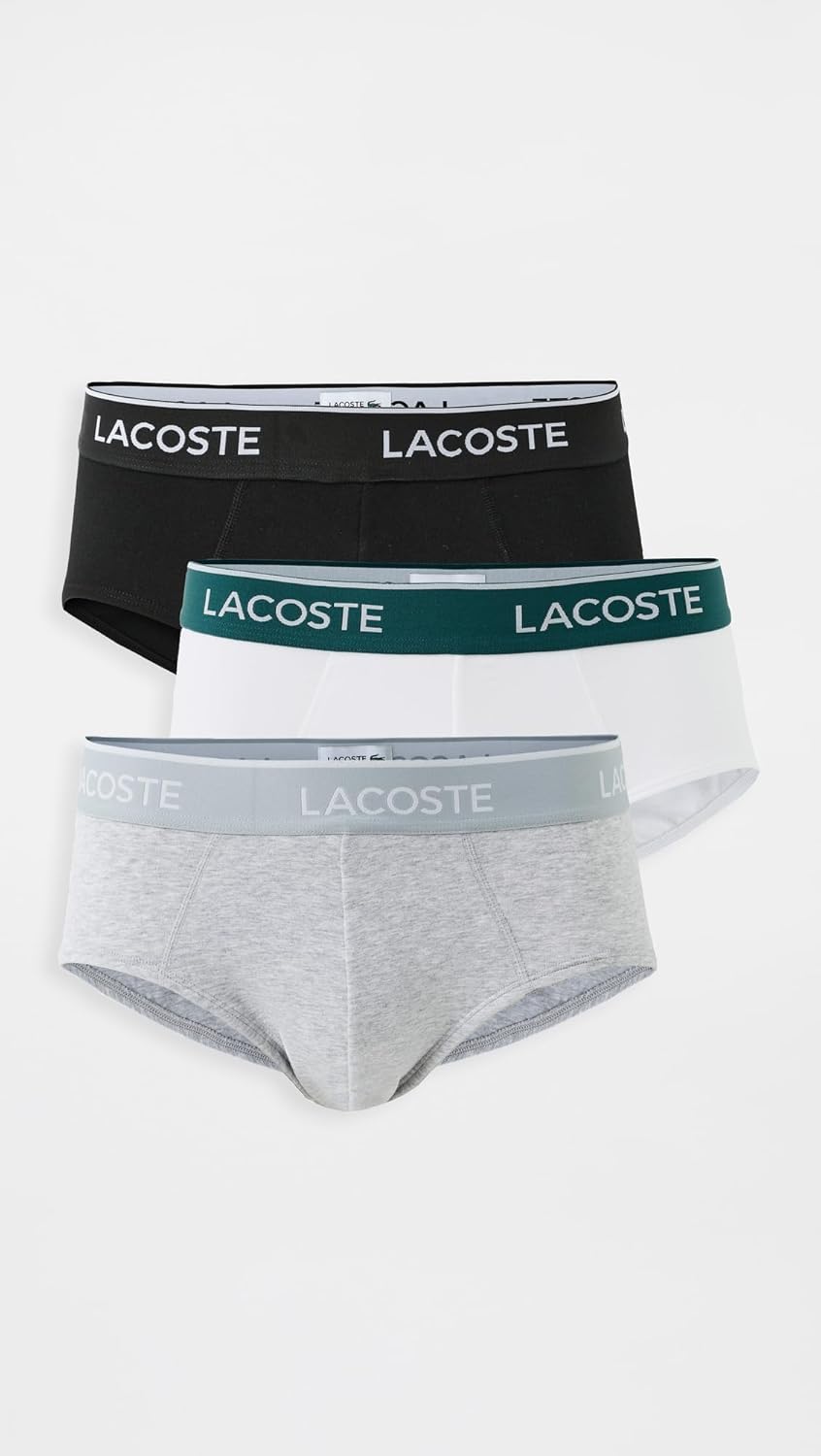 Трусы Lacoste, мужские, хлопковые стрейч комплект из 3 шт., черный/белый/светло-серый — фото 2