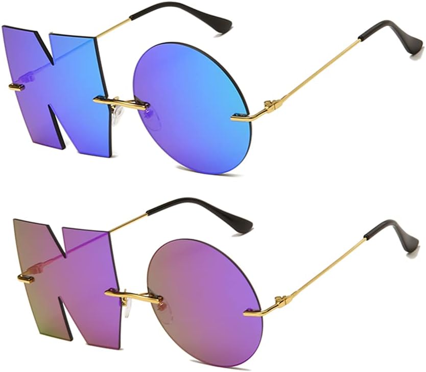 

Солнцезащитные очки ENTHYI Letter NO Party без оправы, нестандартного дизайна, для мужчин и женщин, защита от ультрафиолета UV400, стильные очки для улицы, Purple+blue