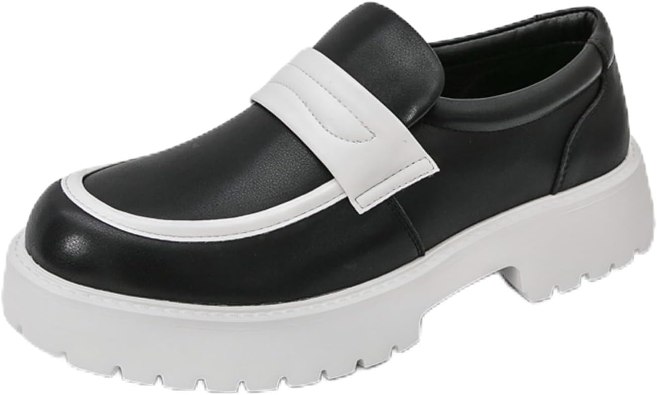 

Мужские слипоны QKLMWES двухцветные из кожи с грубой подошвой, легкие, с круглым носком, противоскользящие, низкие, для делового, повседневного, официального и вечернего использования, белый/черный