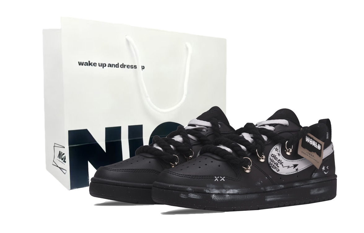 

Nike Court Borough низкие скейтерские кроссовки black white детские