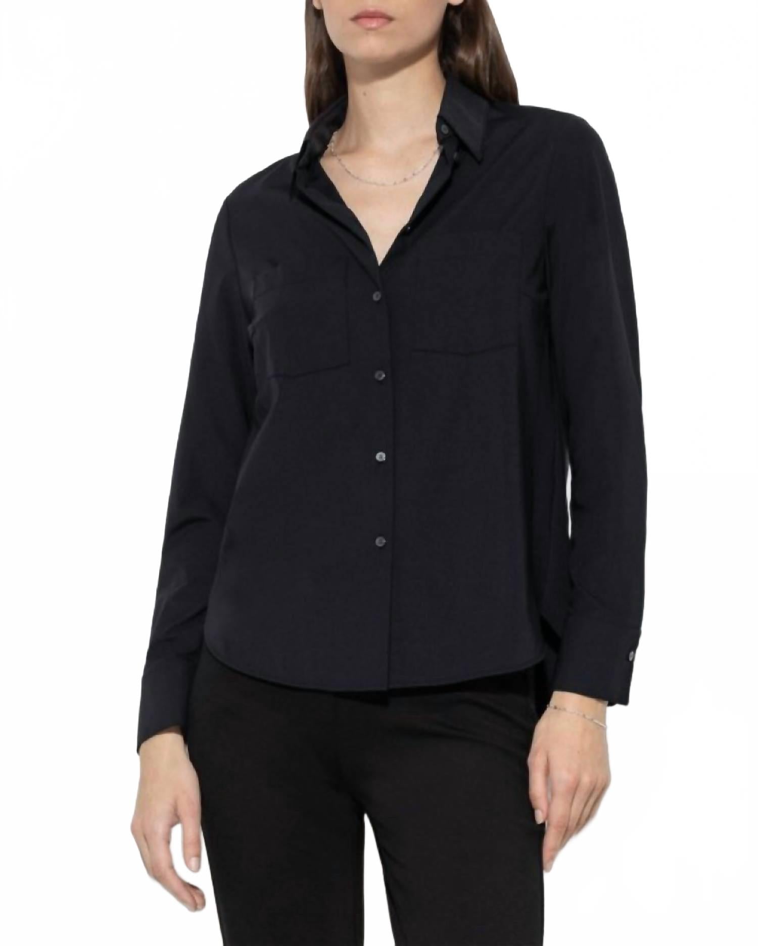 

Приталенная джерсейная блуза на пуговицах черного цвета LUISA CERANO