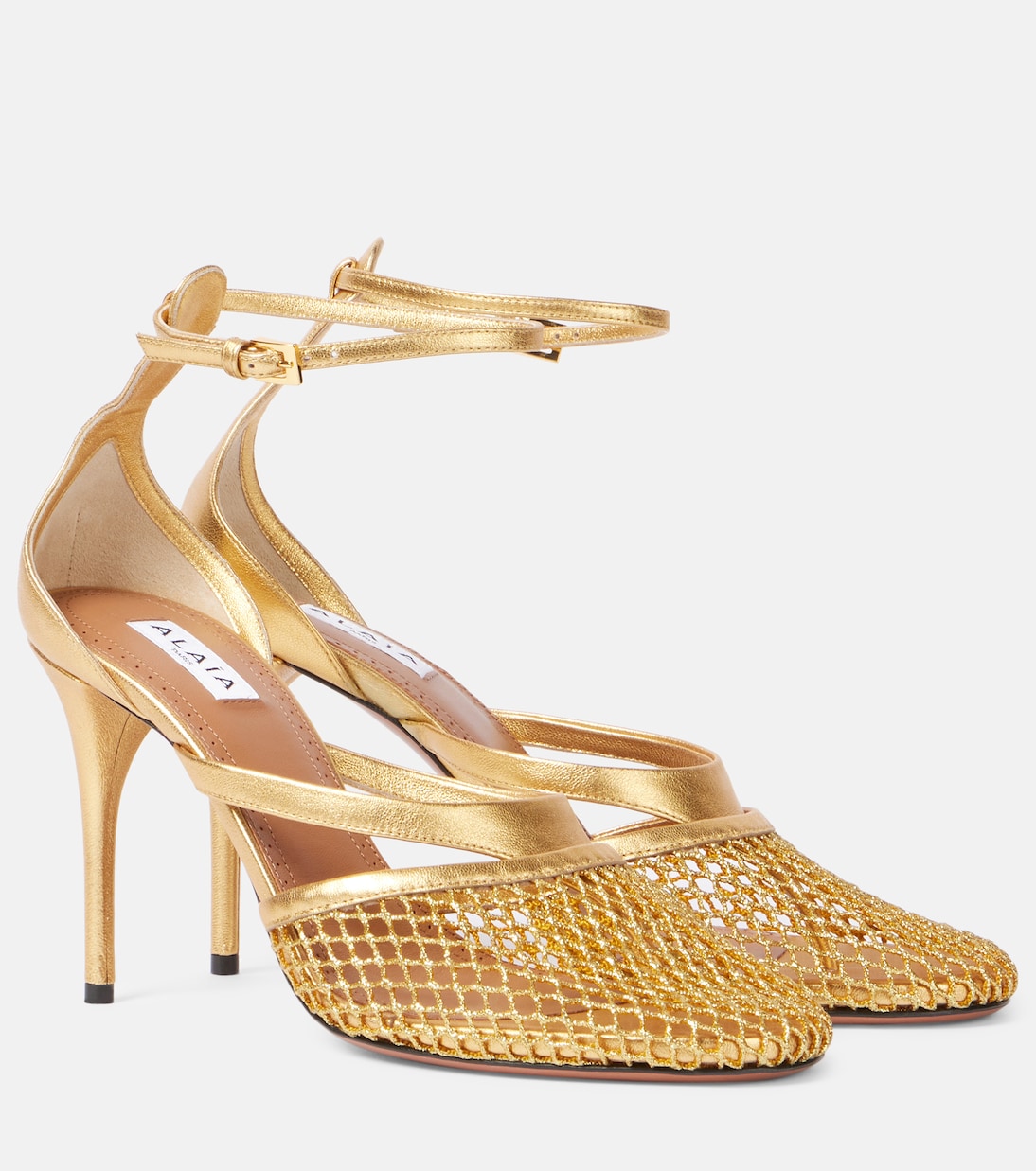 Туфли-лодочки Infradito Fishnet 90 из кожи Alaïa, золотой