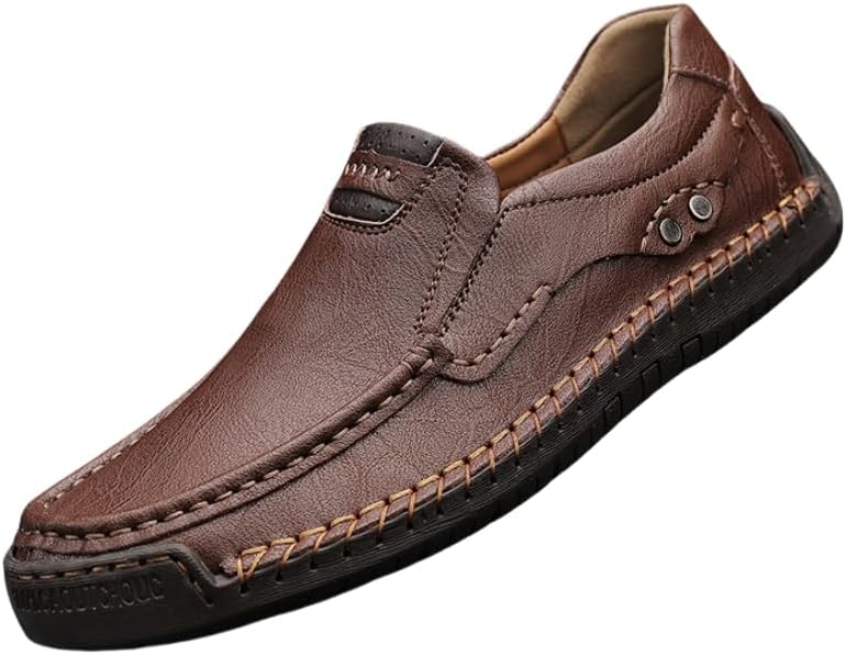 

Мужские лоферы - повседневная обувь с мягкой резиновой подошвой, дышащий дизайн, сшитые, удобные и стильные повседневные туфли Hoalox, темно-коричневый