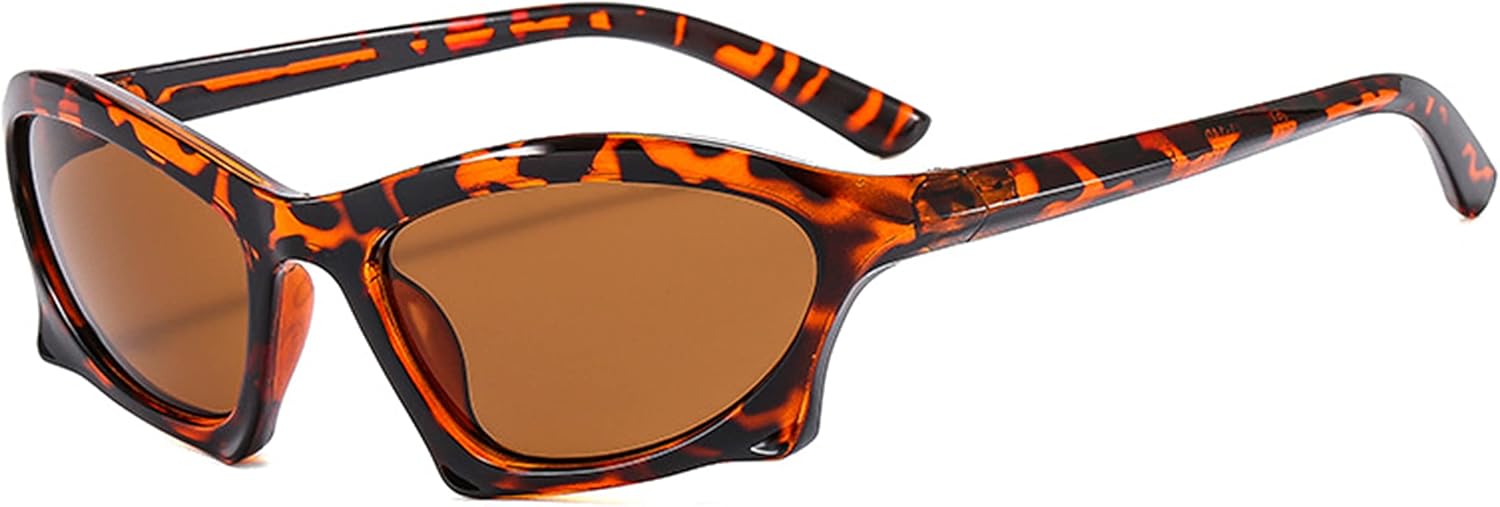 

Солнцезащитные очки в стиле Y2K с обтекаемой формой для женщин и мужчин, винтажные модные солнцезащитные очки в форме летучей мыши, спортивные очки Kyiduo, Leopard-tea