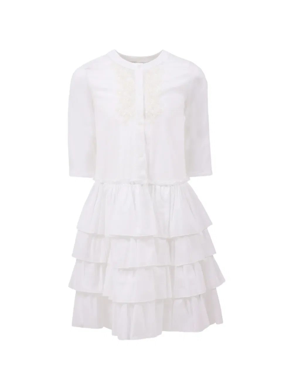 Платье с вышивкой и оборками Ermanno Scervino Junior, белый
