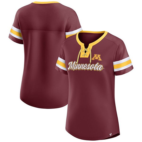 

Женская бордовая футболка Minnesota Golden Gophers Iconic Athena на шнуровке Fanatics