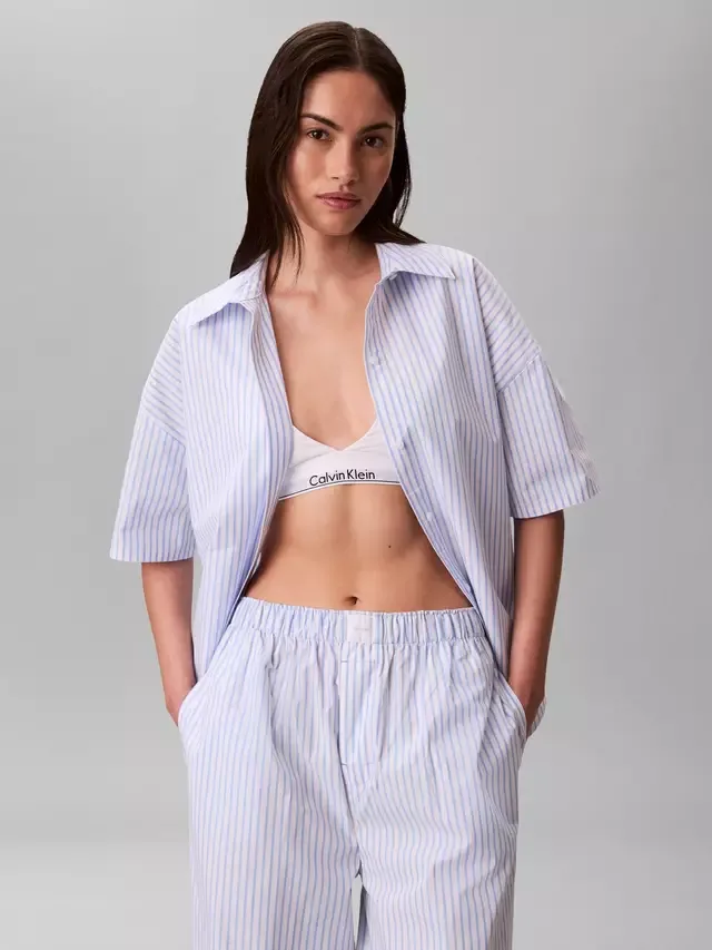 Пижамная рубашка в полоску свободного кроя, цвет Sera Blue Descent Calvin Klein — фото 2