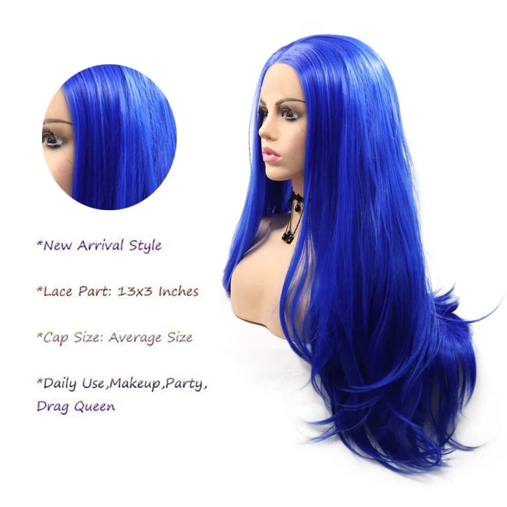 Длинный прямой синий парик с кружевной передней частью 24 дюйма Afbeauty, Blue — фото 4