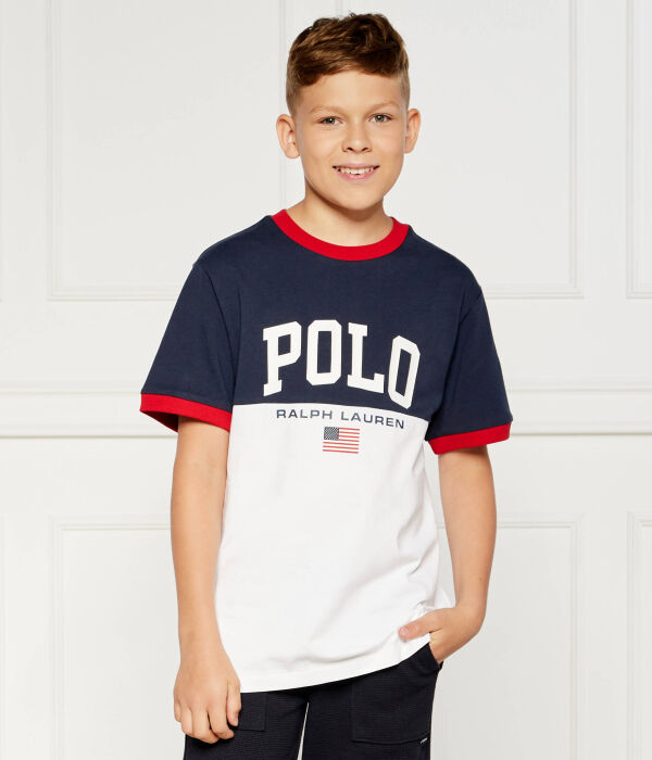 Футболка детская Polo Ralph Lauren двухцветная с окантовкой, бело-синий — фото 3