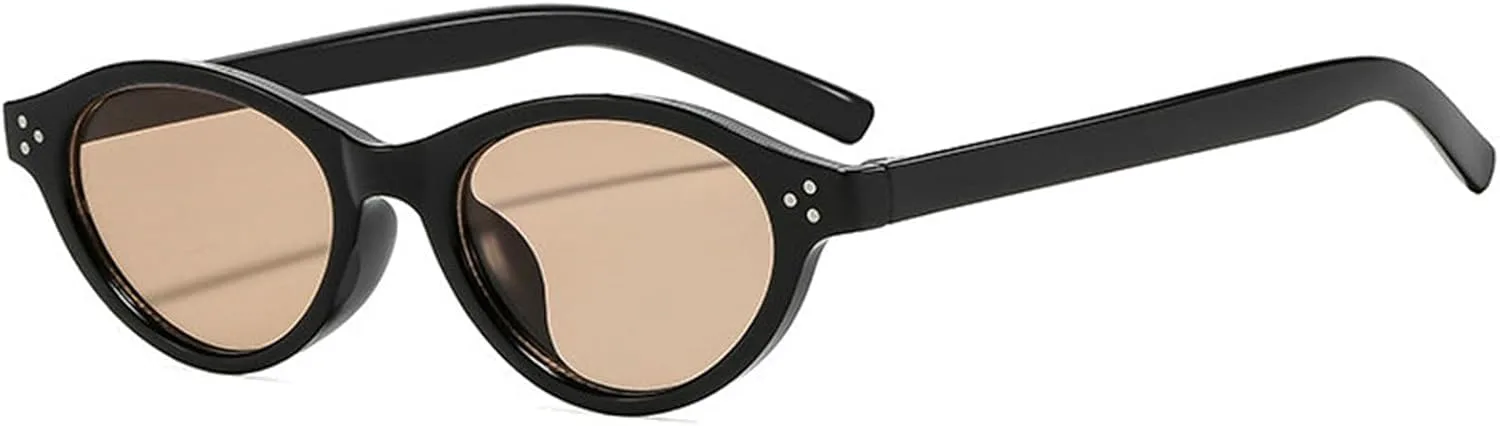 

Willochra Модные маленькие солнцезащитные очки «кошачий глаз» для женщин, винтажные солнцезащитные очки овальной формы с заклепками, цвет шампанского, C4