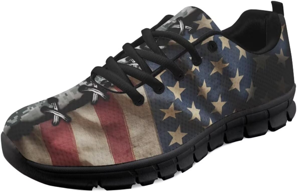 

Мужские и женские кроссовки для бега по дороге, тенниса, ходьбы, с шнуровкой, для тренировок, спорта и походов, легкие Getelinseng, Retro American Flag Camo