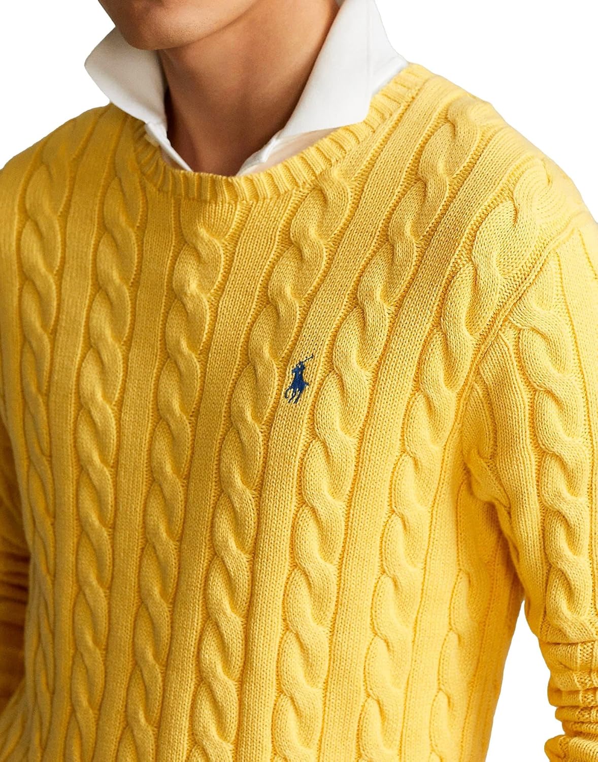 Polo Ralph Lauren мужской свитер из хлопка с косой вязкой, Ralph Lauren Yellow — фото 4