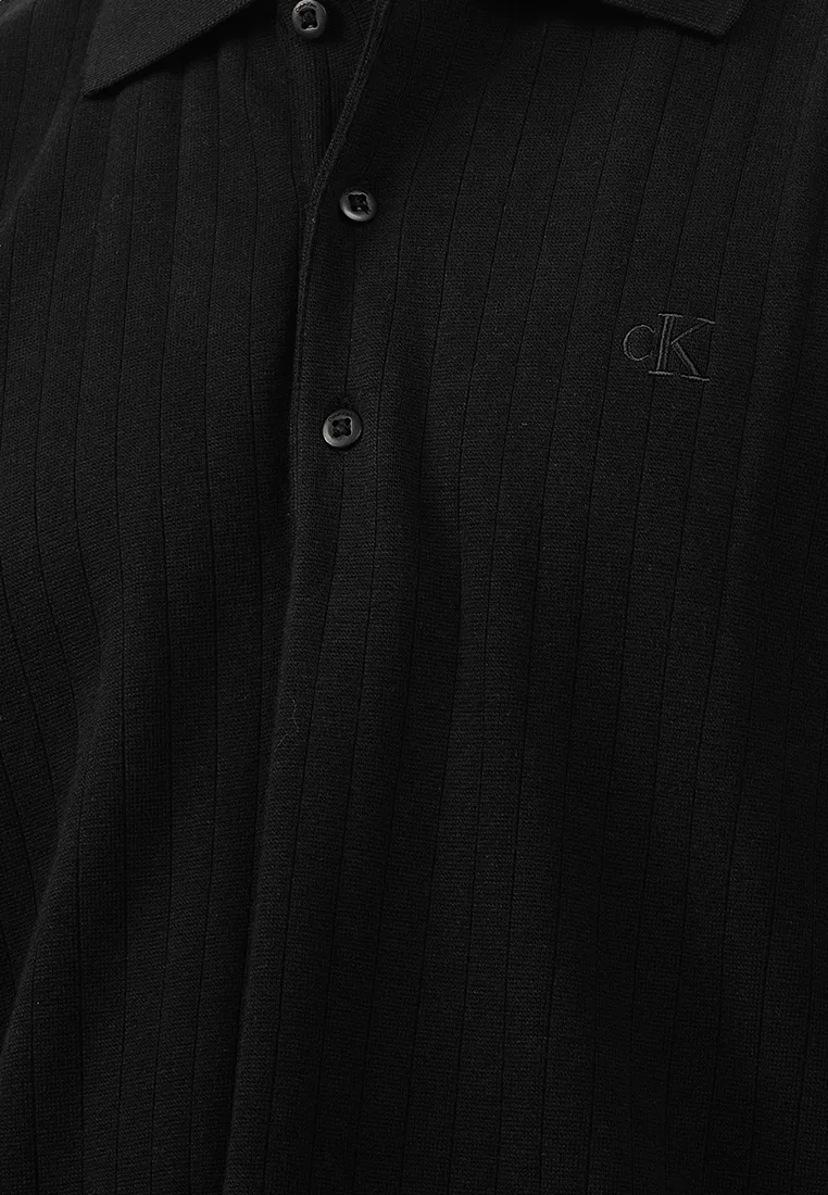 Поло Calvin Klein Jeans, свободный крой, ребристая ткань, короткий рукав, черный — фото 3