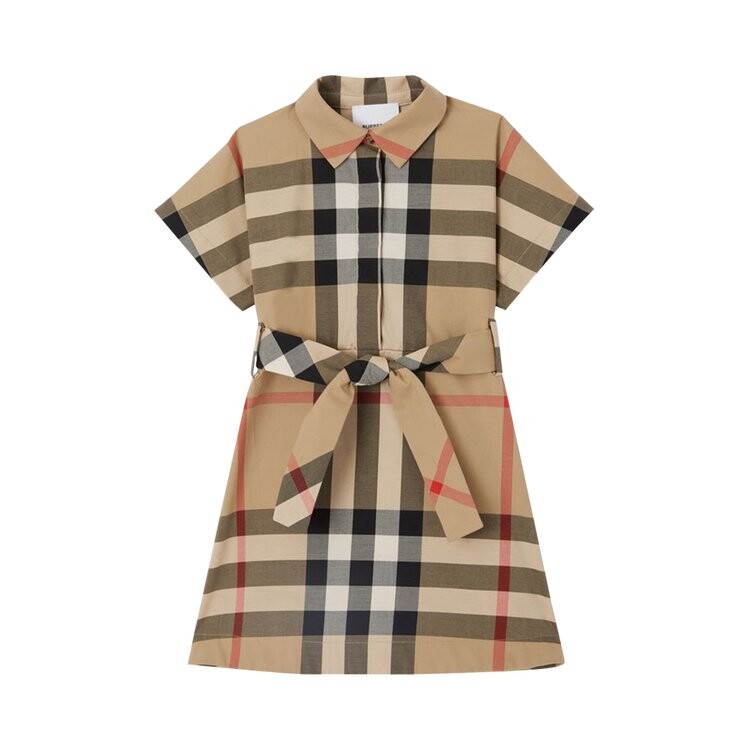 

Платье Burberry Kids Check Tied Waist Shirt Dress, бежевый