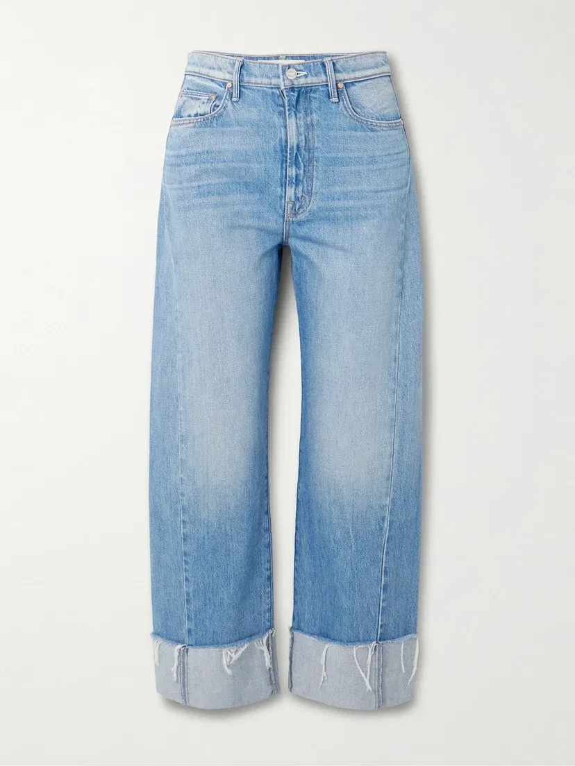 Джинсы MOTHER The Half Pipe Ankle Cuff Fray с широкими штанинами и высокой посадкой, синий