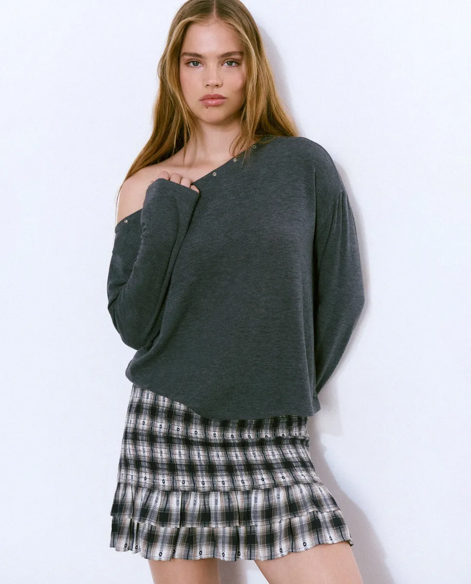 

Асимметричная женская футболка с люверсами Brownie, темно-серый