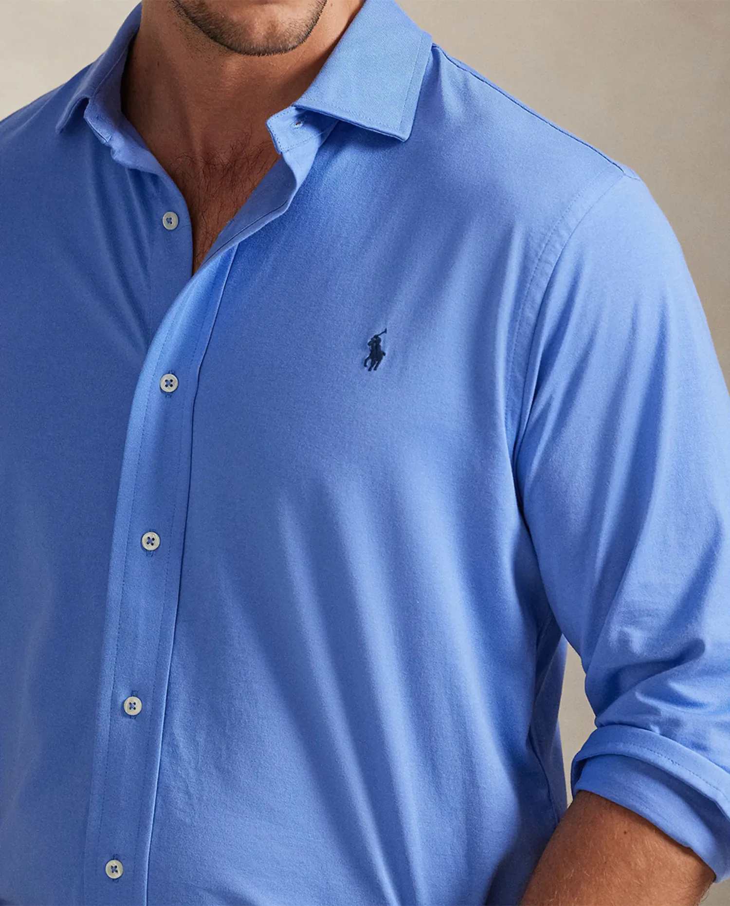 Мужская трикотажная рубашка с итальянским воротником больших размеров Polo Ralph Lauren, синий — фото 3