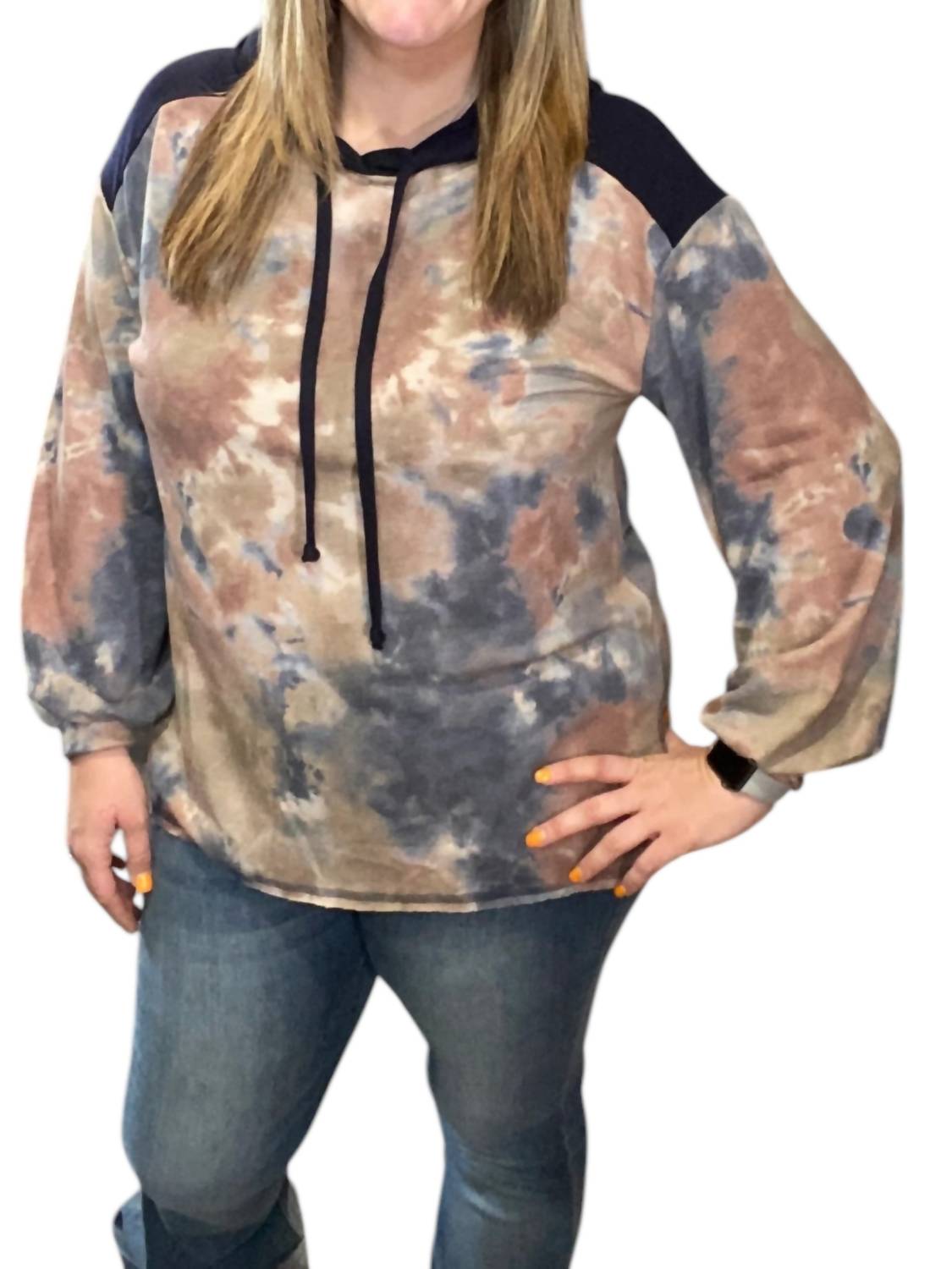 

Толстовка с капюшоном Tie Dye цвета мокко/синий honeyme