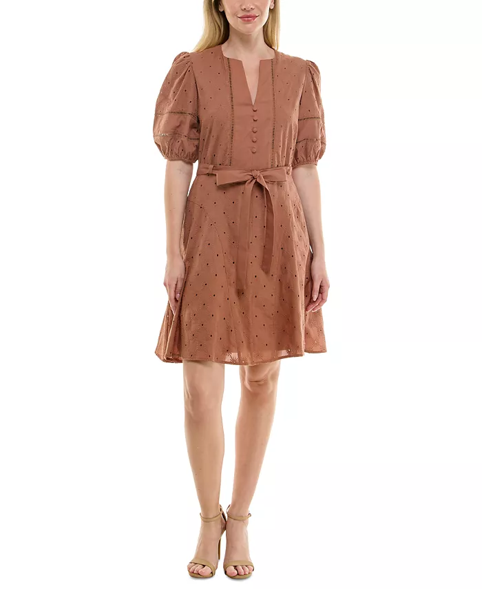 

Женское хлопковое платье с люверсами, рукавами-буфами, облегающее и расклешенное, 0P-16 Taylor