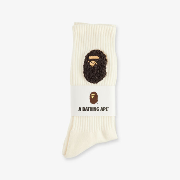

Носки A Bathing Ape из хлопковой ткани с вышивкой головы обезьяны, белый
