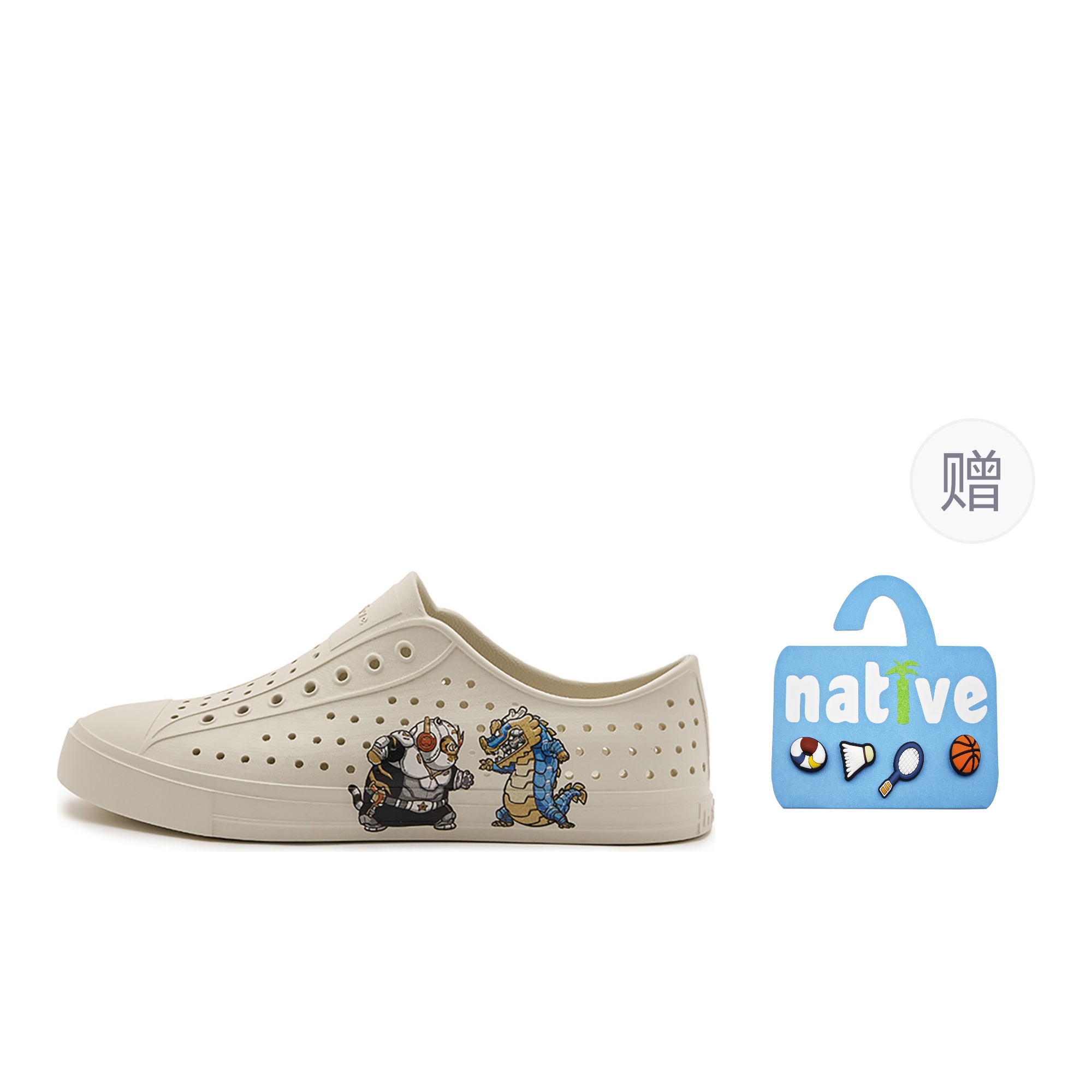 Native Shoes Не Я Толстый Тигр x Bloom Clogs Унисекс - Тофу Уайт | Меха Кавайный Тигр[Подарочный шарм для обуви], цвет Tofu White | Mecha Cute Tiger[Gift Included Shoe Charm] — фото 2