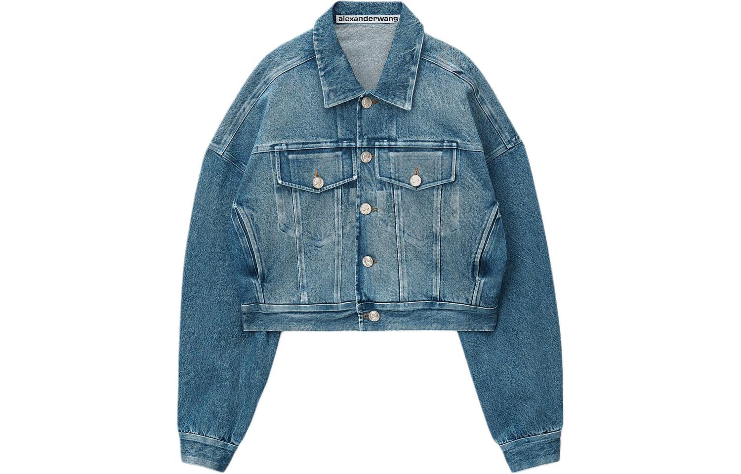 Alexander Wang Джинсовая куртка в стиле грузовика с простроченными швами, Blue — фото 3