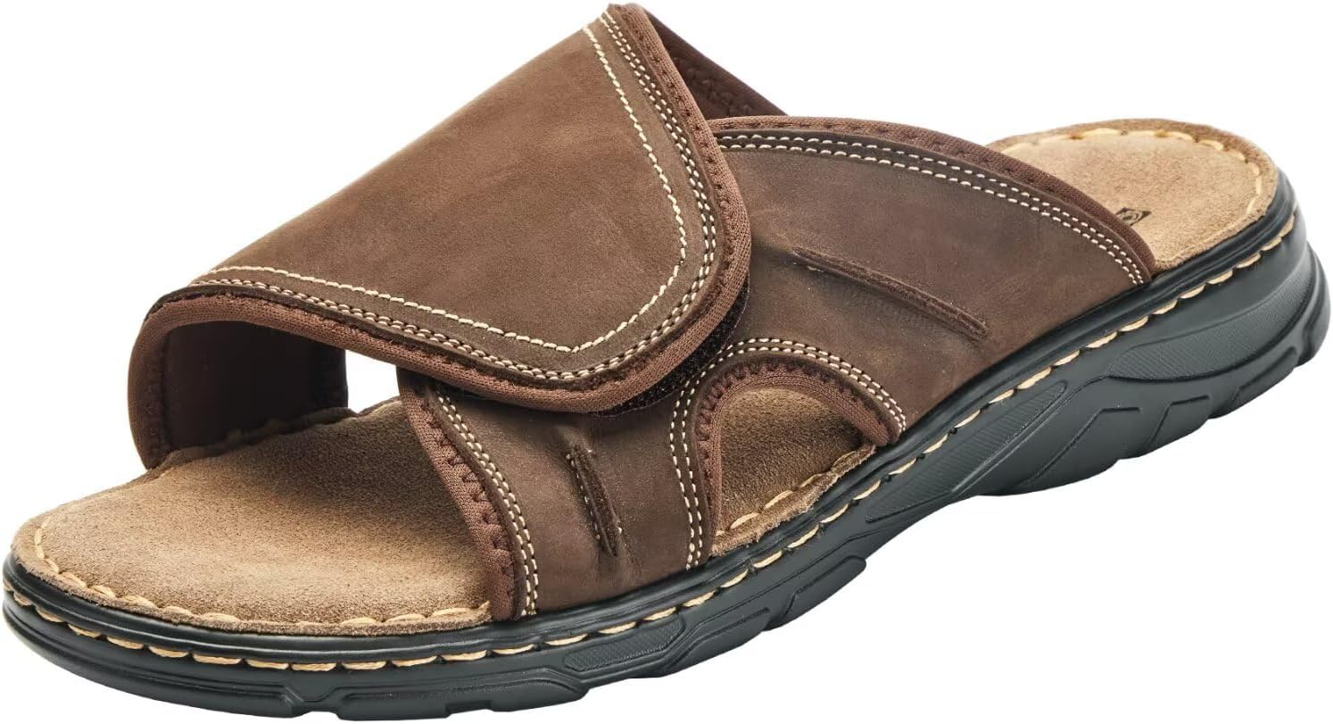 

Мужские кожаные слайд-сандалии с открытым носком, регулируемые прогулочные сандалии с мягкой комфортной поддержкой свода стопы, спортивные тапочки Ccsoftime, темно-коричневый