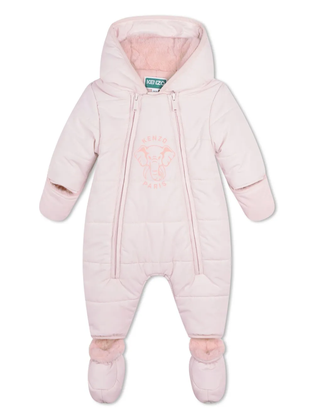 

Дутый комбинезон с капюшоном и принтом Kenzo Kids, розовый